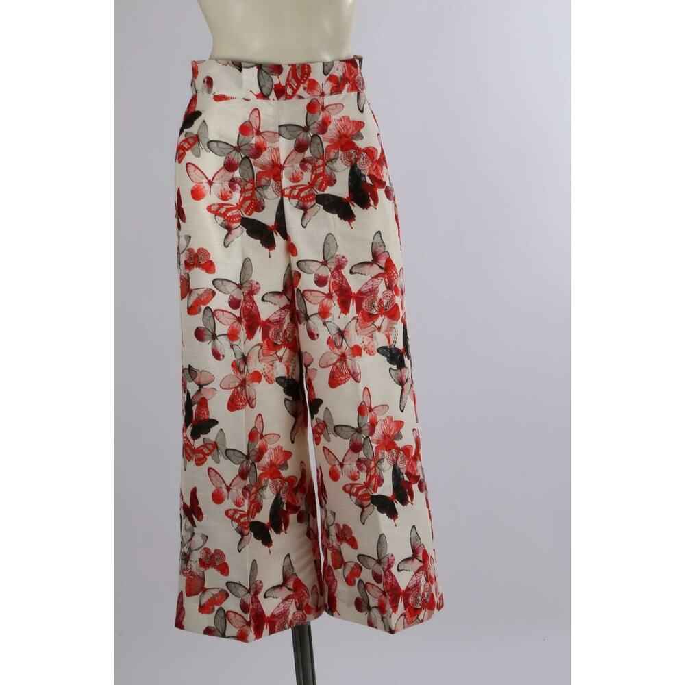 ETXART & PANNO White Red Black Floral Wide Leg Trousers Size S